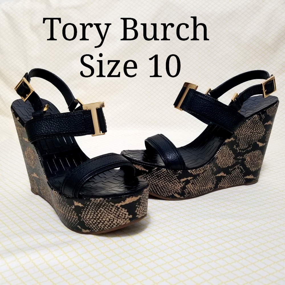 Tory Burch Platform Wedge Heels Loretta Black 10